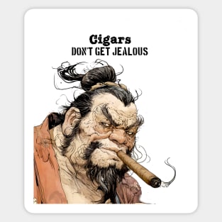 Puff Sumo: "Cigars Don't Get Jealous" on a light (Knocked Out) background Sticker